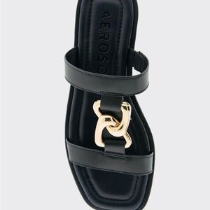 Aerosoles Black Leather Strap Sandal - size 10 - new in box